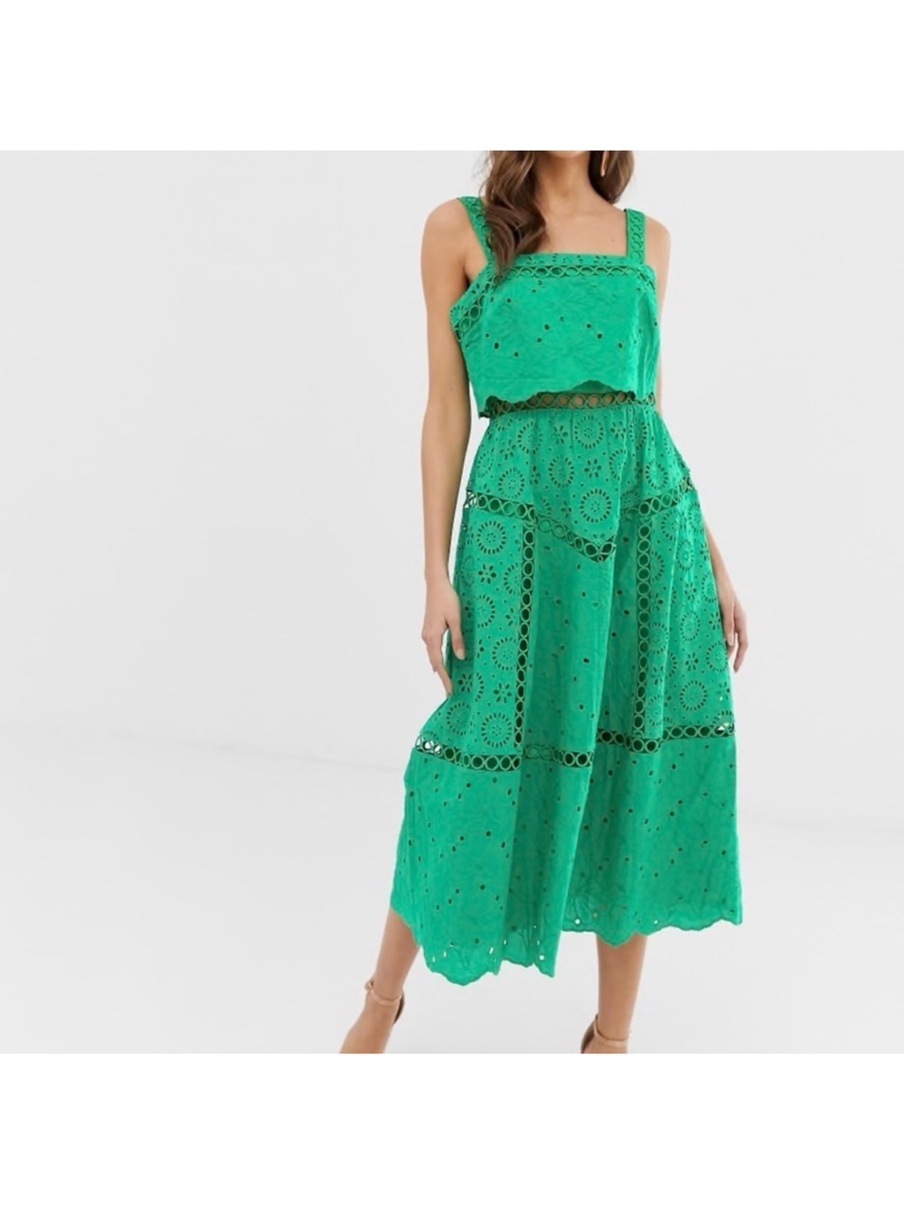 ASOS Green Eyelet Midi Dress